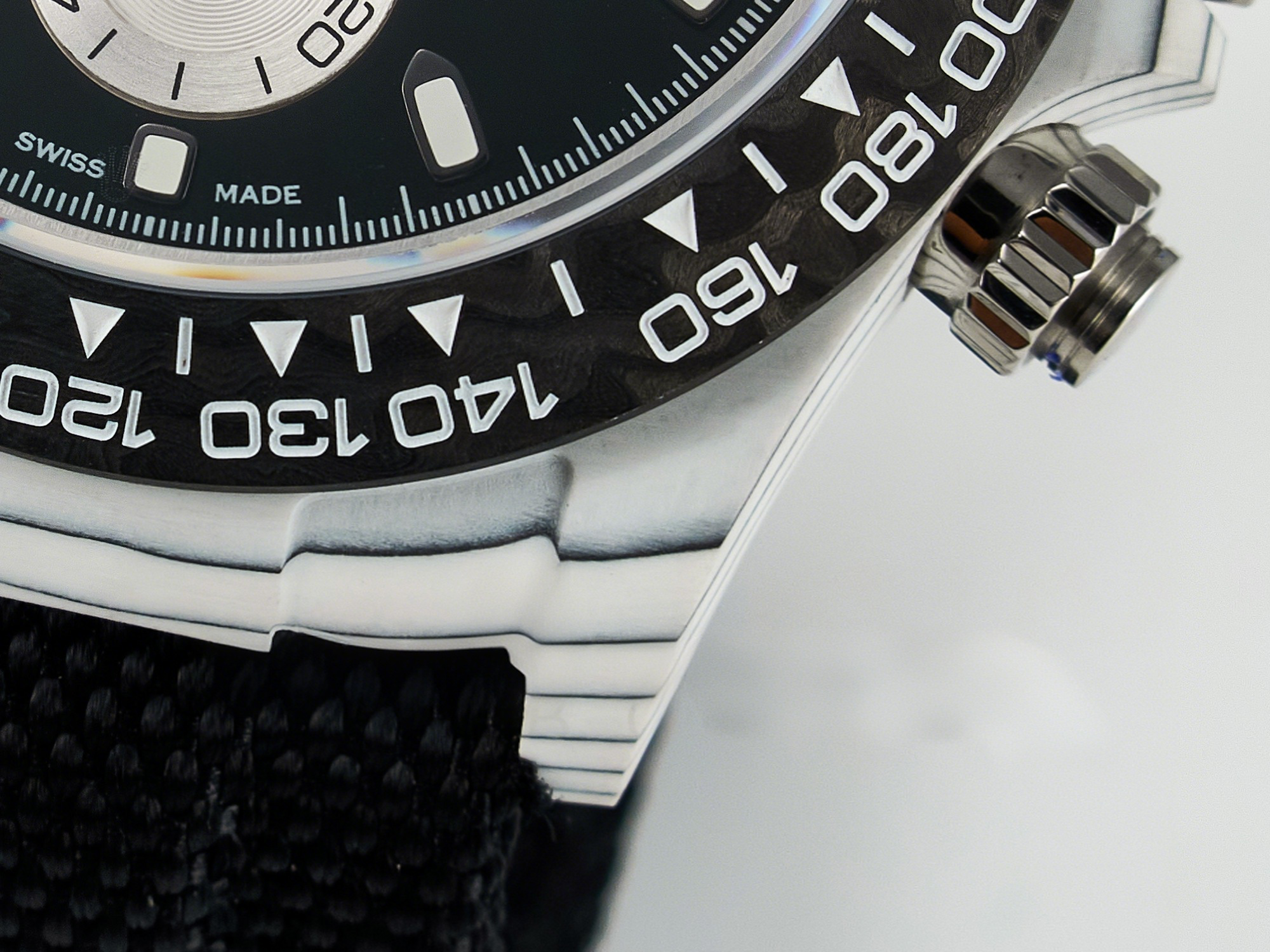 Rolex Daytona DIW White Carbon Case N6F Edition Black/White Dial on Black Nylon Strap A4130-fasswatch