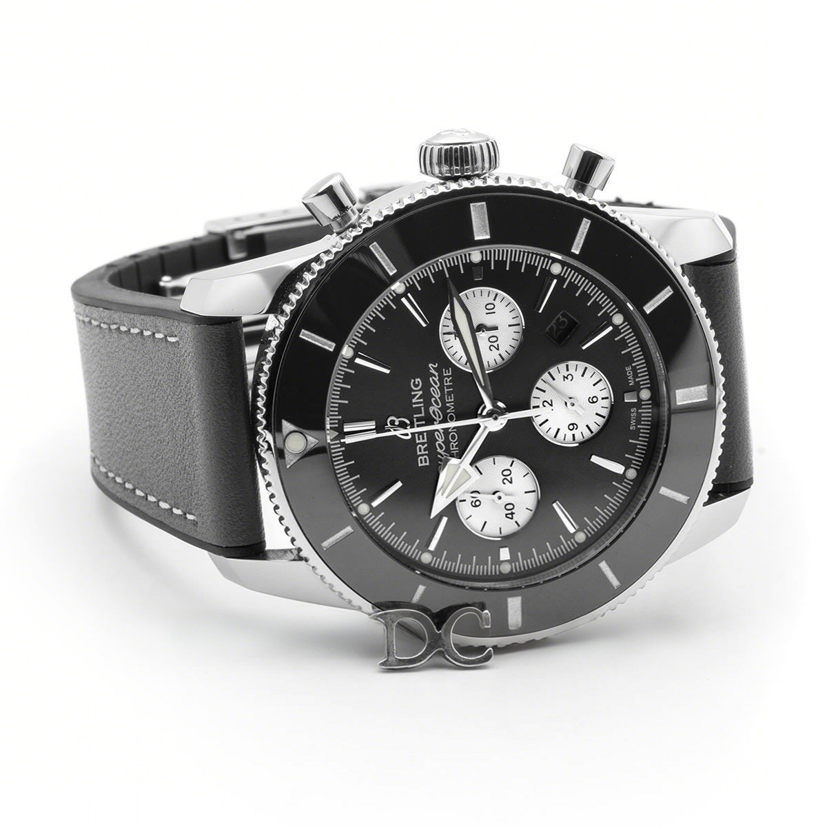 Breitling Superocean Heritage II B01 Chronograph in Black Dial on Steel on Black Leather Strap-fasswatch