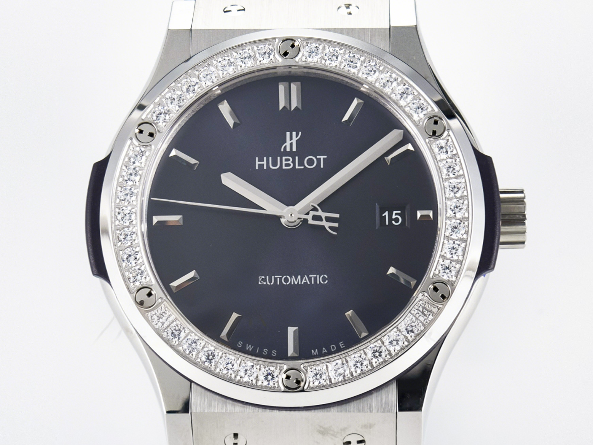 Hublot Classic Fusion Bang 42mm HBF 1:1 Best Edition Blue Dial Diamonds Bezel on Blue Leather Strap A2892-fasswatch