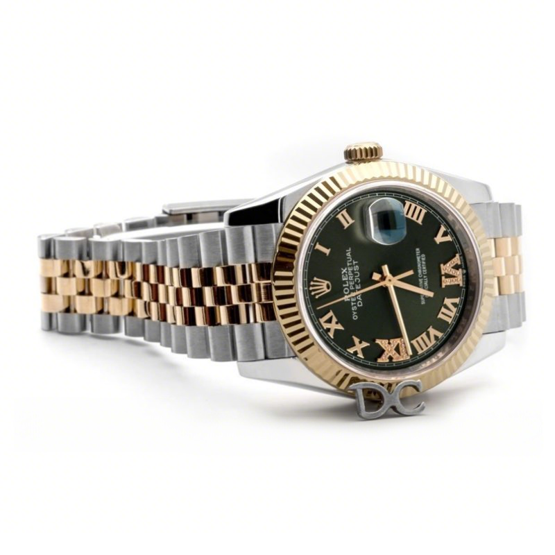 Rolex Datejust 36 126283RBR Olive Green Dial in Yellow Gold and Steel with Diamond Roman Numerals Markers-fasswatch