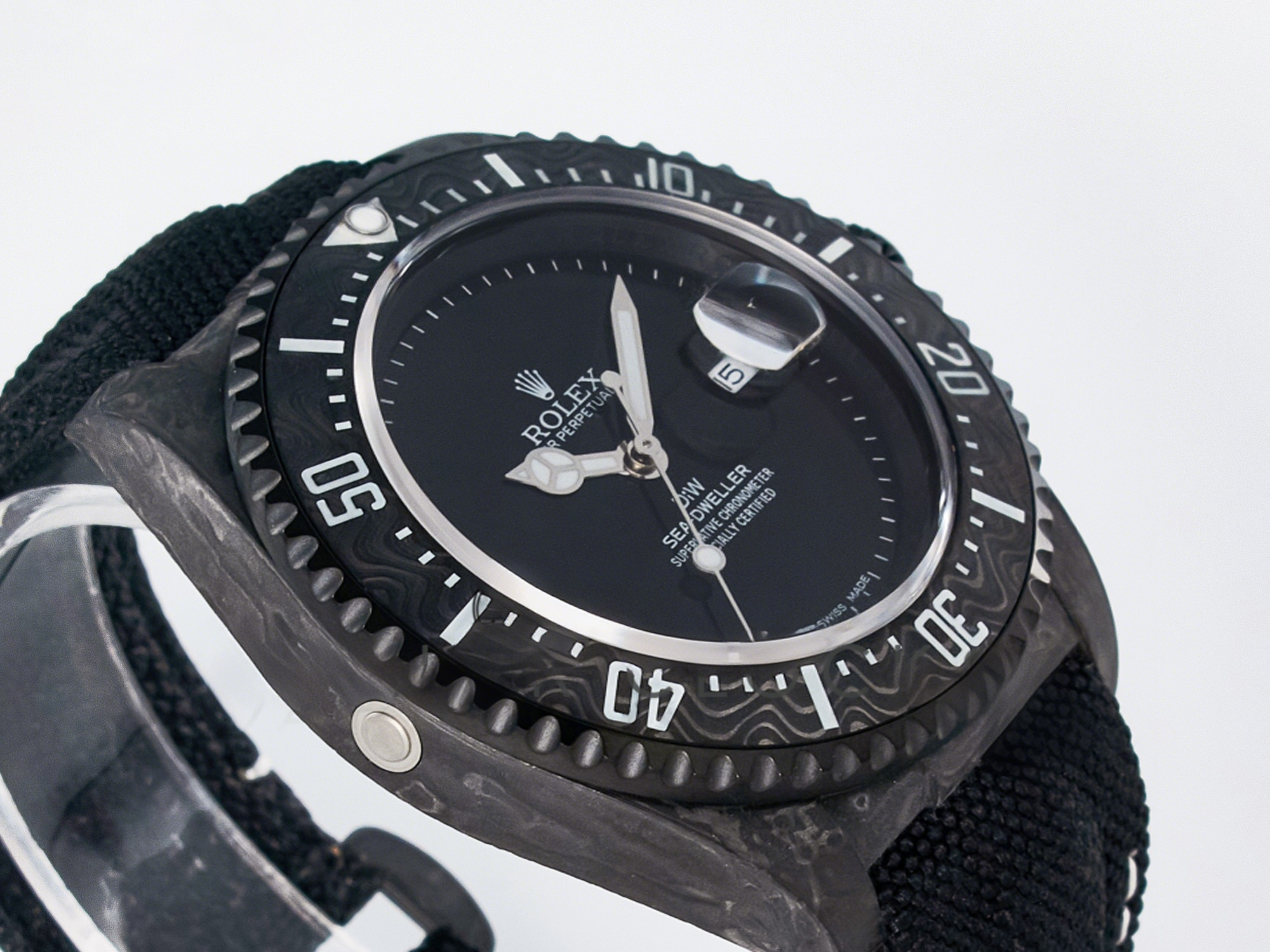 Rolex Sea Dweller 43mm Carbon DIWF Best Edition Black Dial on Black Nylon Strap A2824-fasswatch