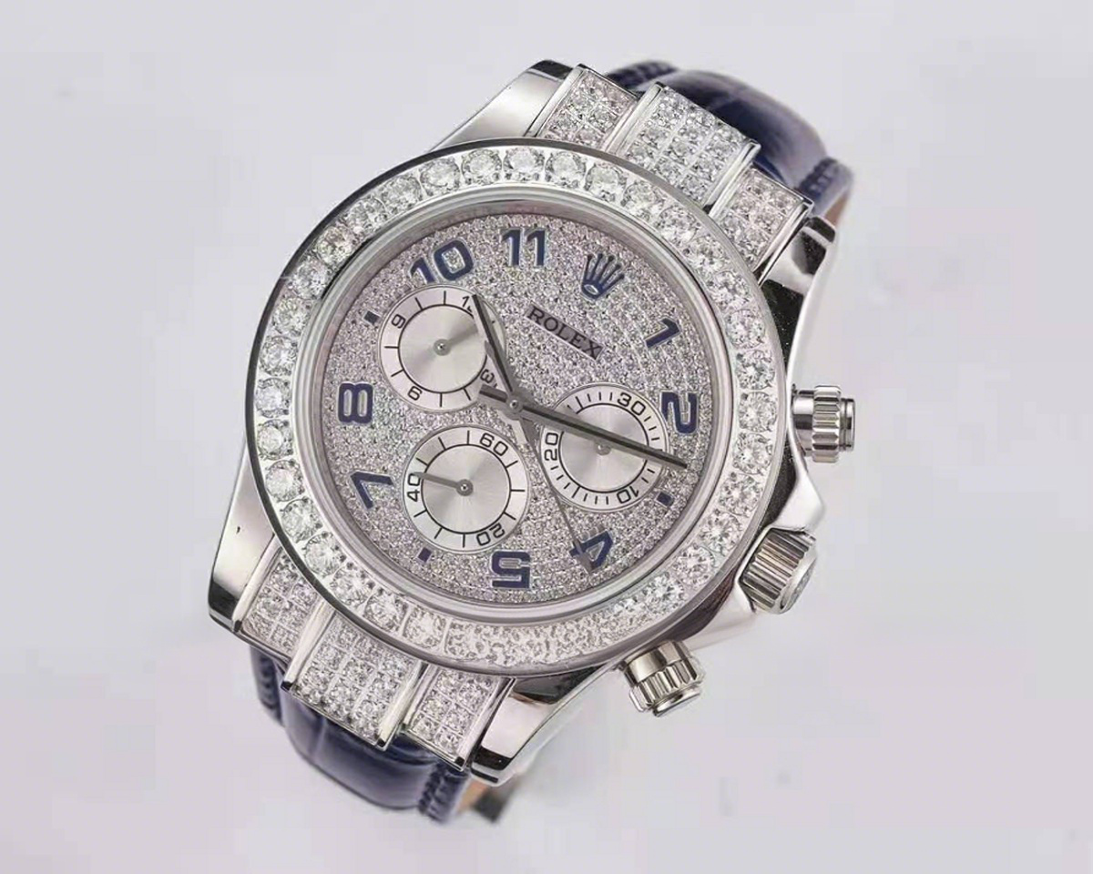 Rolex Daytona 116599 Diamond Paved Dial in White Gold on Blue Leather Strap-fasswatch