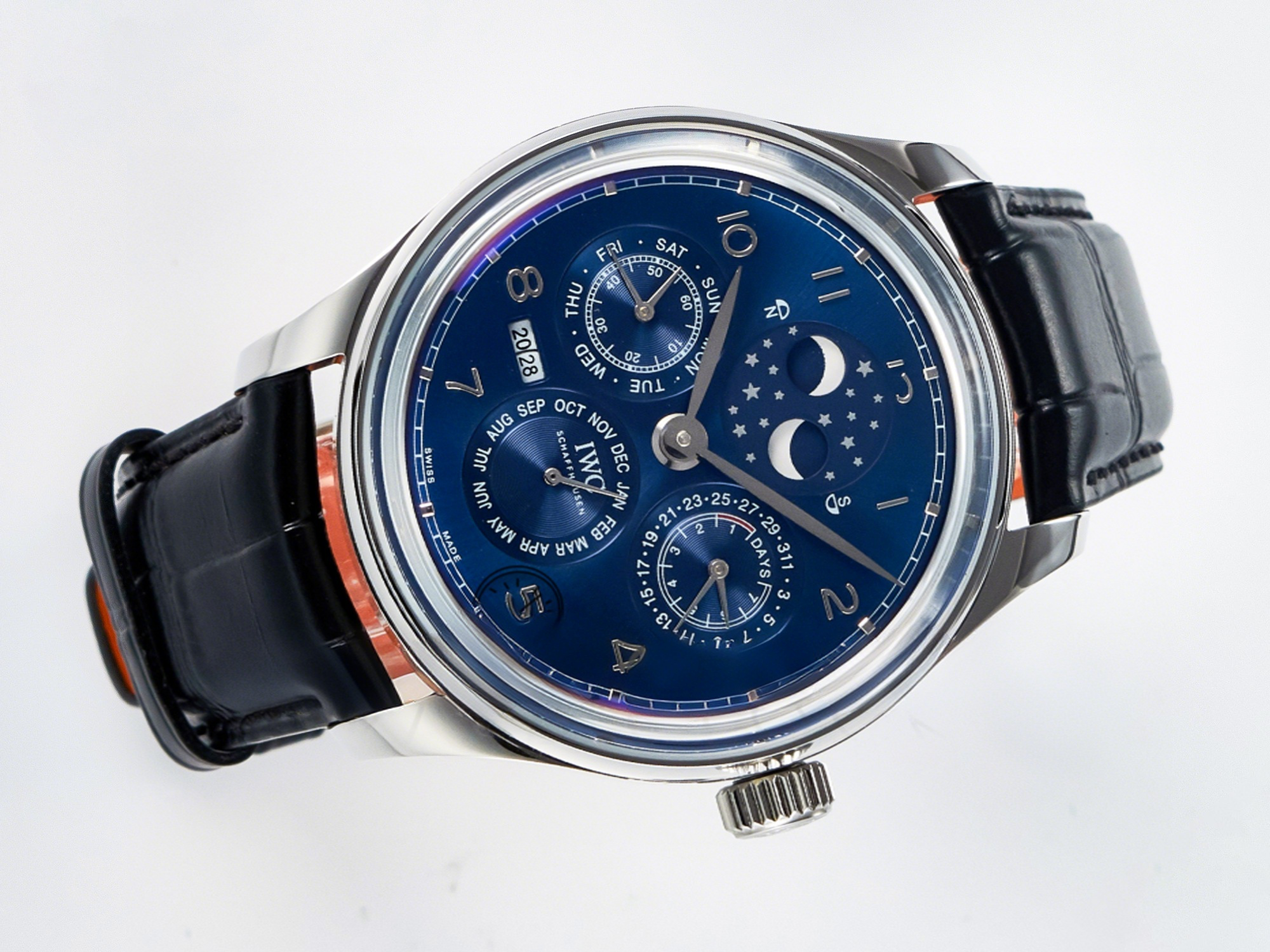 IWC IW5034 Portugieser Perpetual Calendar SS V9F 1:1 Best Edition Blue Dial on Black Leather Strap A52610-fasswatch