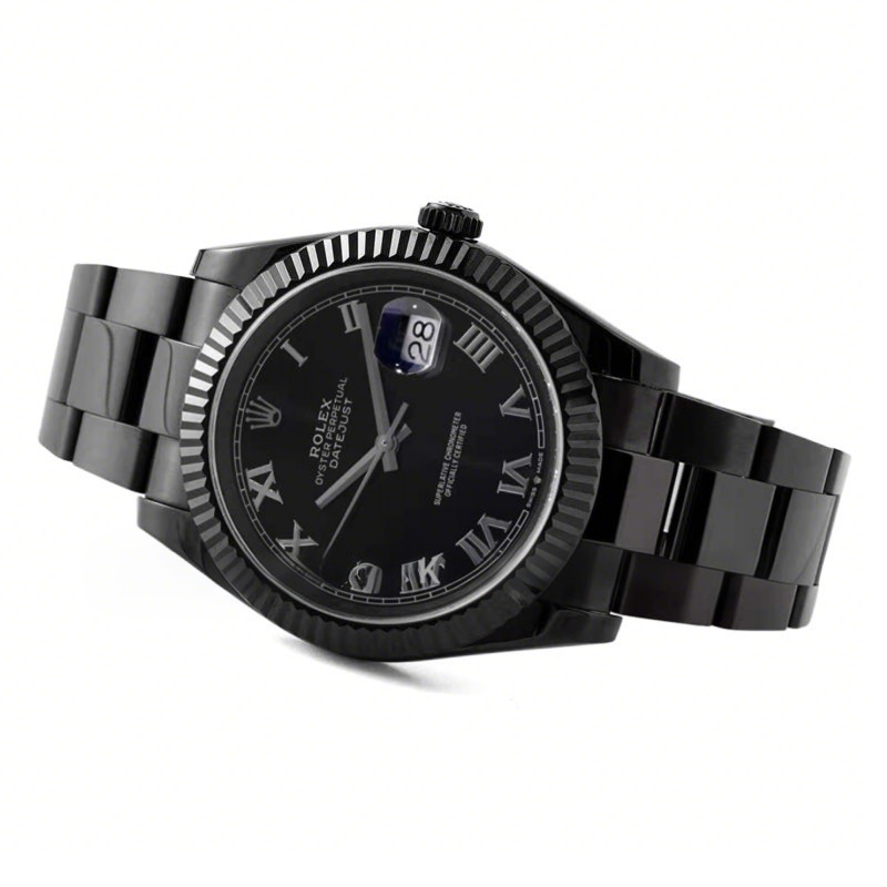 Rolex Datejust 41 Black Dial with Roman Markers in PVD Black-fasswatch