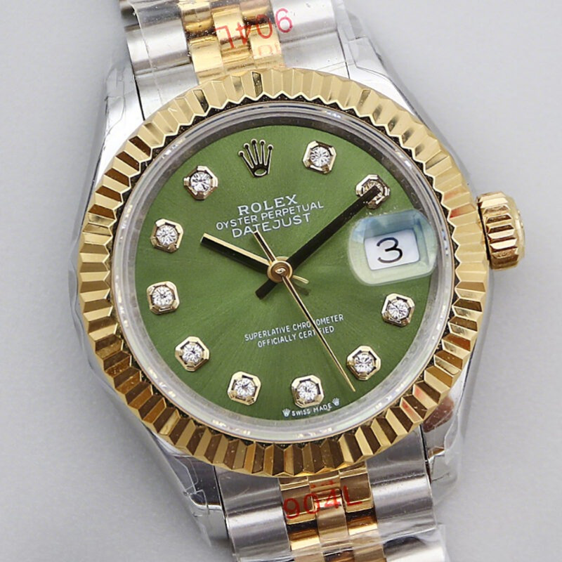 Rolex Ladies Datejust 279383RBR Green Dial with Diamond Marker in Yellow Gold/Steel-fasswatch