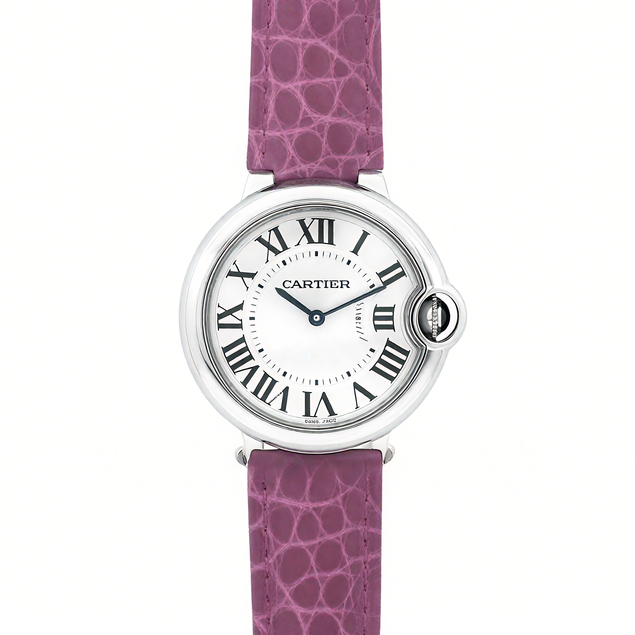 Cartier Ballon Bleu de Cartier 36mm White Dial in Steel on Dark Pink Leather Strap-fasswatch