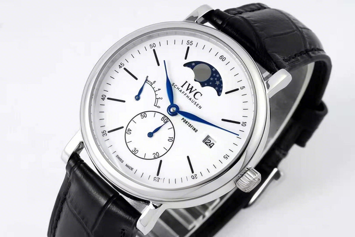 IWC Portofino Hand Wound Moon Phrase IW516406 White Dial in Steel-fasswatch