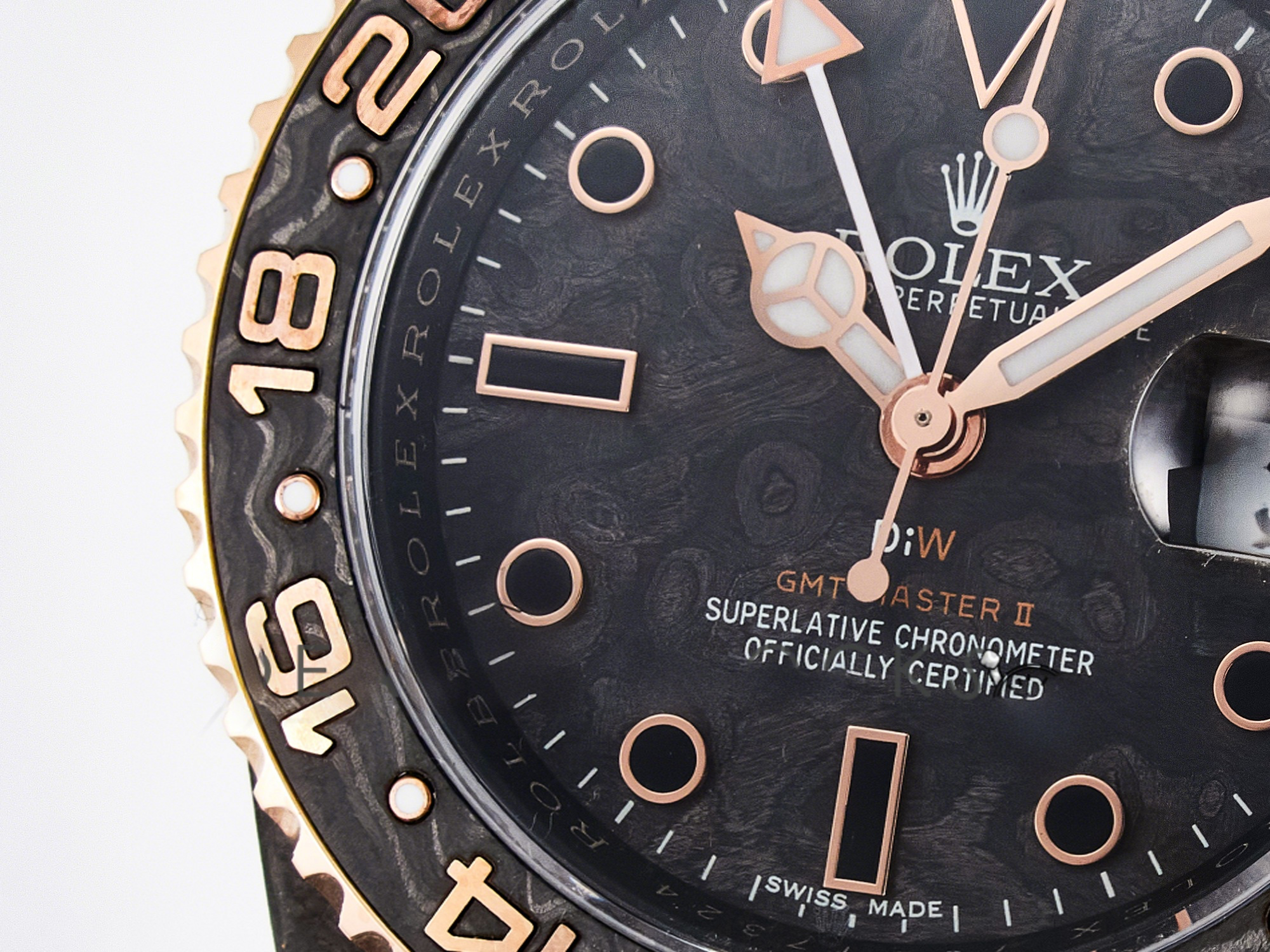 Rolex GMT Carbon DIWF Best Edition Black Carbon Dial RG Markers on Black Nylon Strap SA3186 CHS-fasswatch