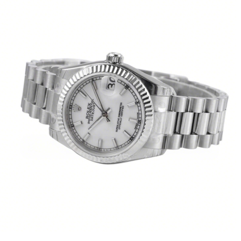 Rolex Datejust 31 White Dial Stick Markers in Steel on President Bracelet-fasswatch