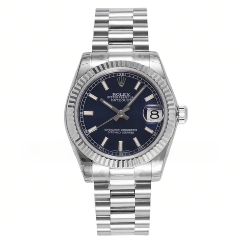 Rolex Datejust 31 Blue Dial Stick Markers in Steel on President Bracelet-fasswatch