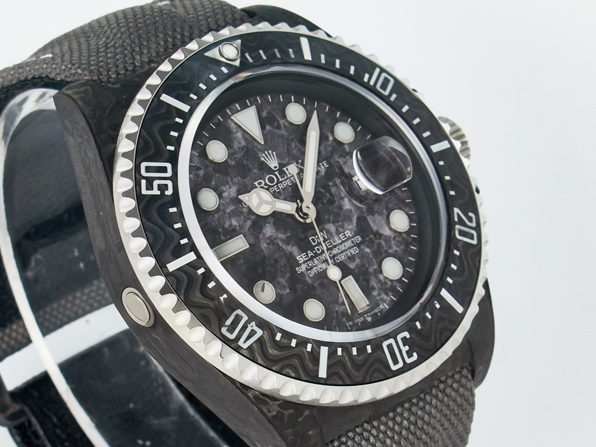 Rolex Sea Dweller 43mm Black Carbon DIWF Best Edition Gray Dial on Gray Nylon Strap A2824 V2-fasswatch