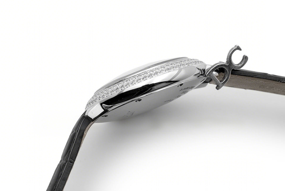 Cartier Ballon Bleu De Cartier 36mm Silver Dial with Diamond Bezel in Steel on Black Leather Strap-fasswatch