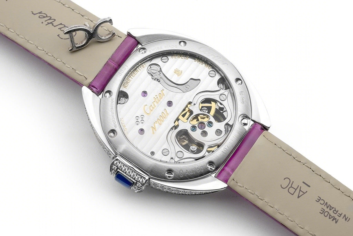 Cle de Cartier Tourbillon with Diamond Bezel in White Gold 35mm on Pink Leather Strap-fasswatch