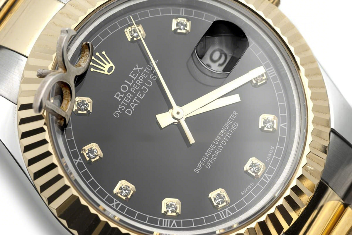 Rolex Datejust II 116333 Black Dial in Yellow Gold/Steel with Diamond Markers-fasswatch