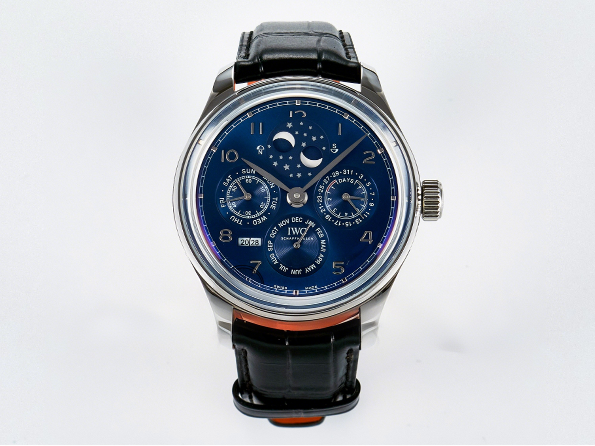 IWC IW5034 Portugieser Perpetual Calendar SS V9F 1:1 Best Edition Blue Dial on Black Leather Strap A52610-fasswatch
