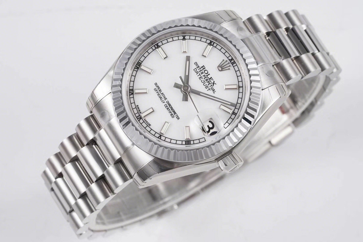 Rolex Datejust 31 White Dial Stick Markers in Steel on President Bracelet-fasswatch