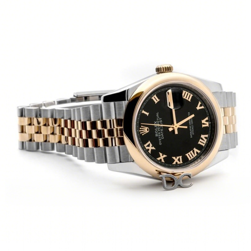 Rolex Datejust 36 126201 Black Dial in Yellow Gold and Steel with Roman Markers-fasswatch