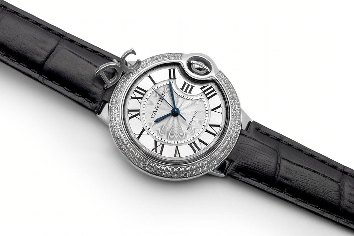 Cartier Ballon Bleu De Cartier 36mm Silver Dial with Diamond Bezel in Steel on Black Leather Strap-fasswatch