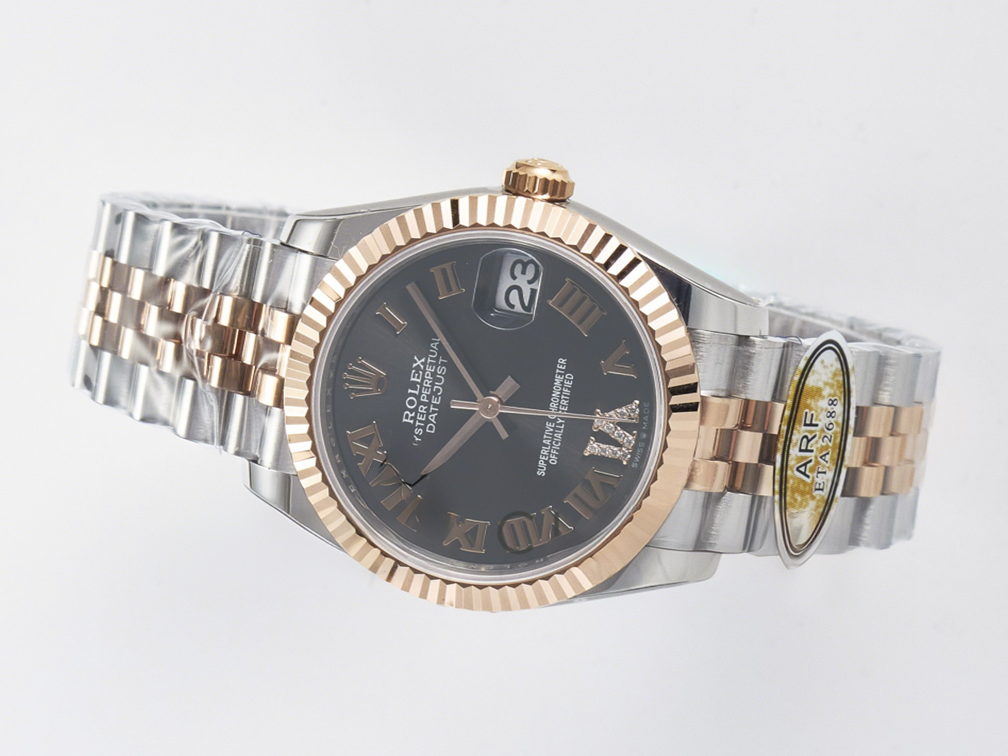 Rolex DateJust 31 278271 ARF 1:1 Best Edition 904L Steel Gray Roman Diamonds Dial on SS/RG Jubilee Bracelet ETA 2688-fasswatch