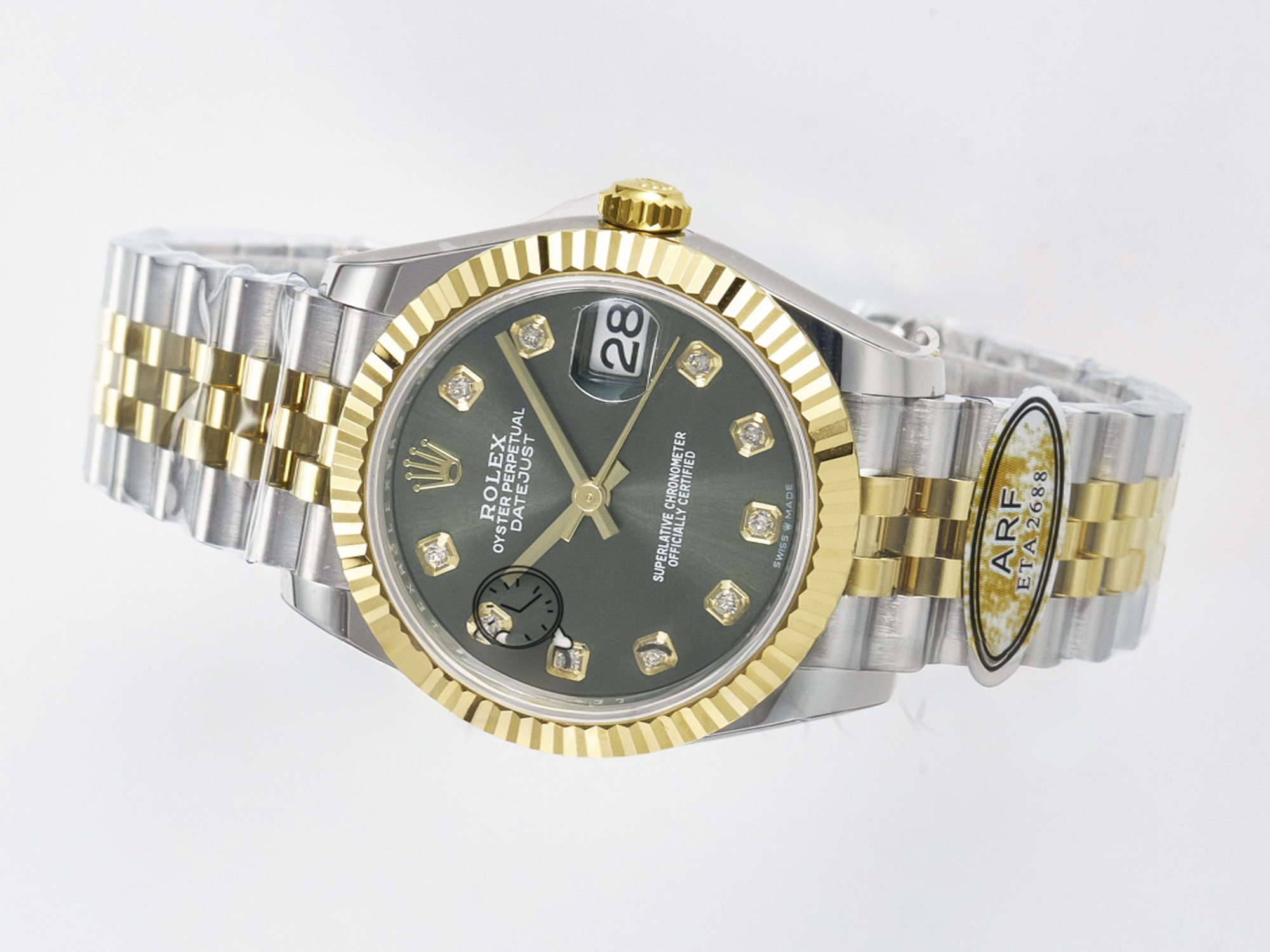 Rolex DateJust 31 278383 ARF 1:1 Best Edition 904L Steel Green Diamonds Dial on SS/YG Jubilee Bracelet ETA 2688-fasswatch