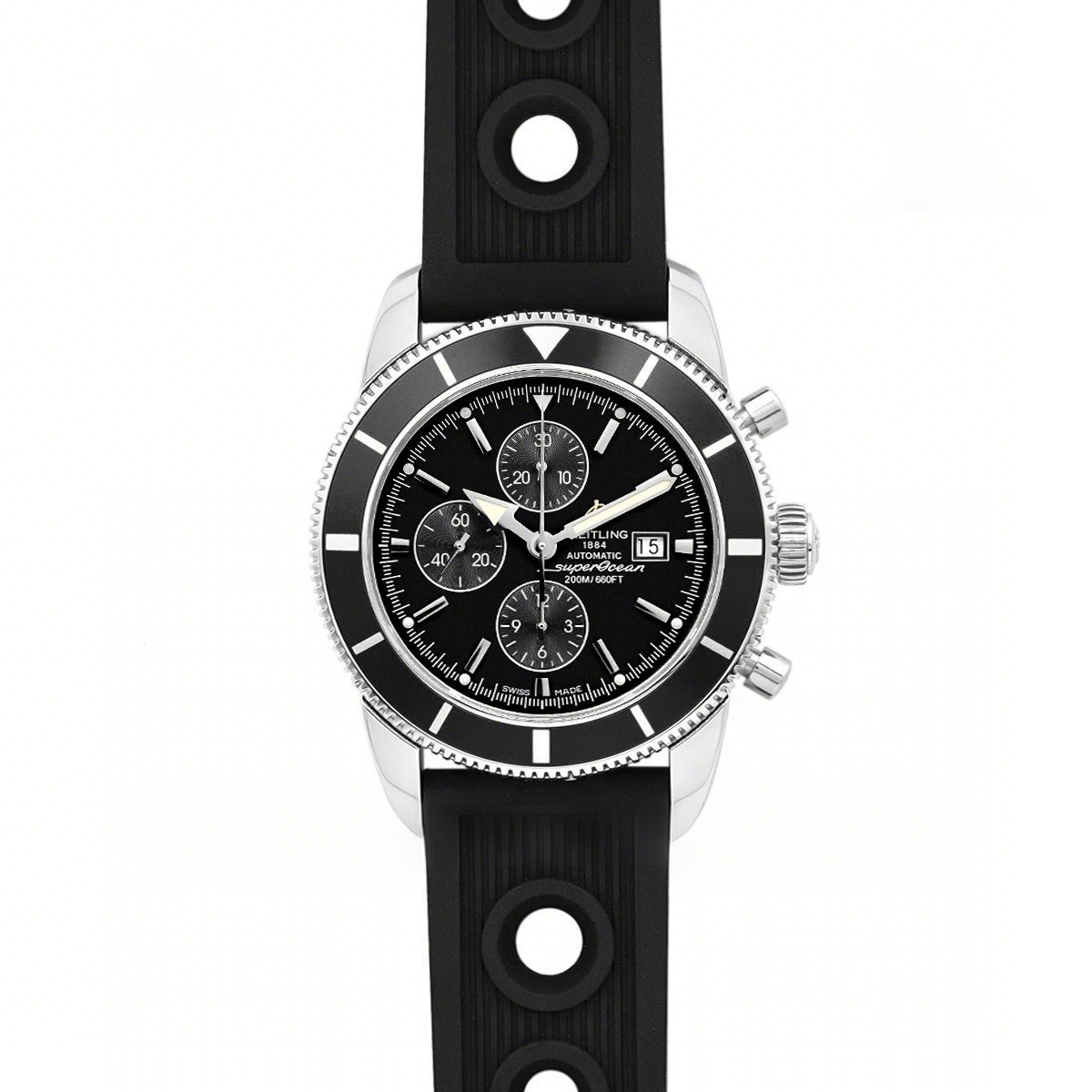 Breitling Superocean Heritage II Chronograph 46 Black Dial in Steel on Rubber Strap-fasswatch