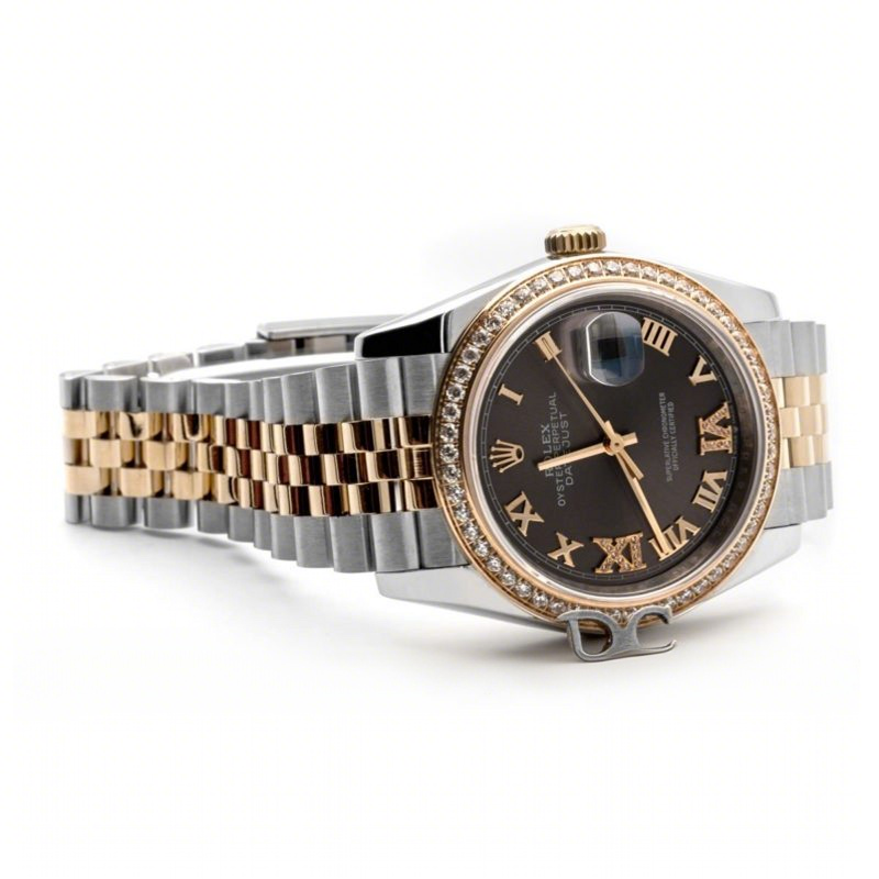 Rolex Datejust 36 126283RBR Dark Rhodium Dial in Yellow Gold and Steel with Diamond Set Bezel and Diamond Roman Numerals Markers-fasswatch