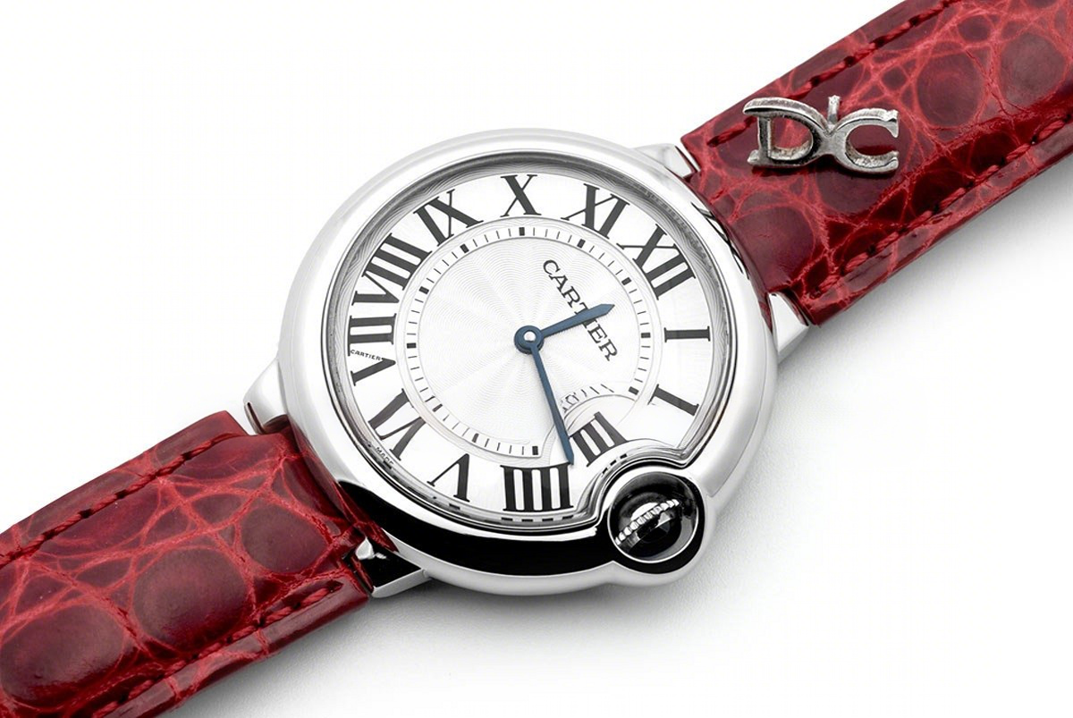 Cartier Ballon Bleu de Cartier 36mm White Dial in Steel on Red Leather Strap-fasswatch