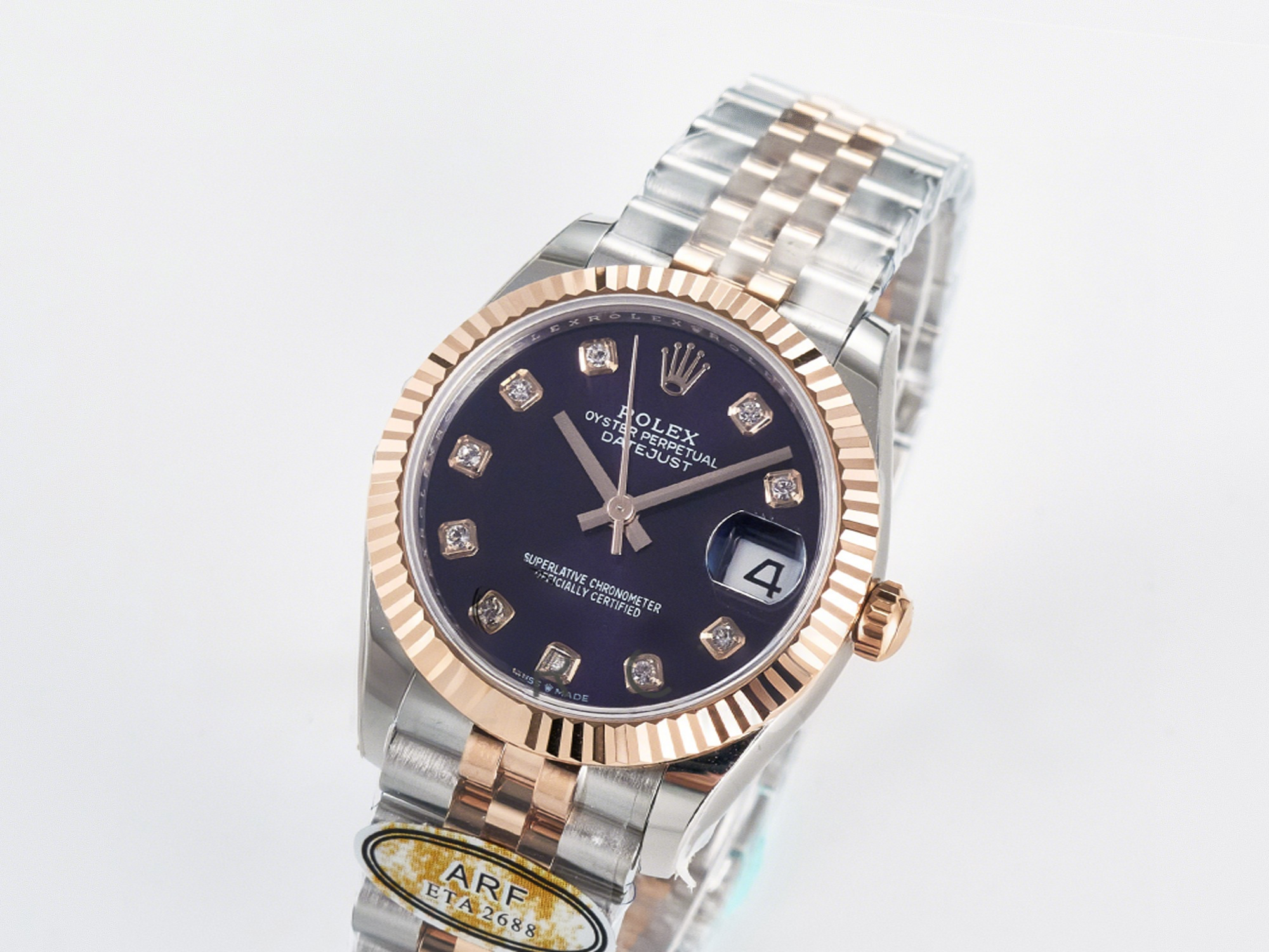 Rolex DateJust 31 278271 ARF 1:1 Best Edition 904L Steel Purple Diamonds Dial on SS/RG Jubilee Bracelet ETA 2688-fasswatch