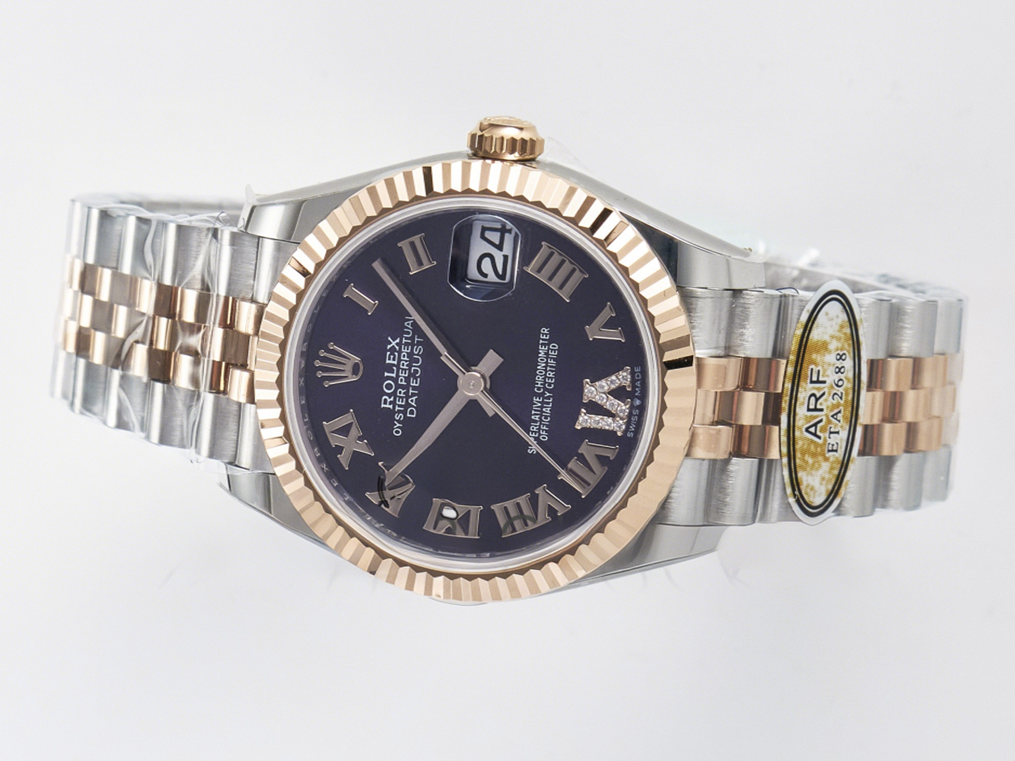 Rolex DateJust 31 278271 ARF 1:1 Best Edition 904L Steel Purple Roman Diamonds Dial on SS/RG Jubilee Bracelet ETA 2688-fasswatch