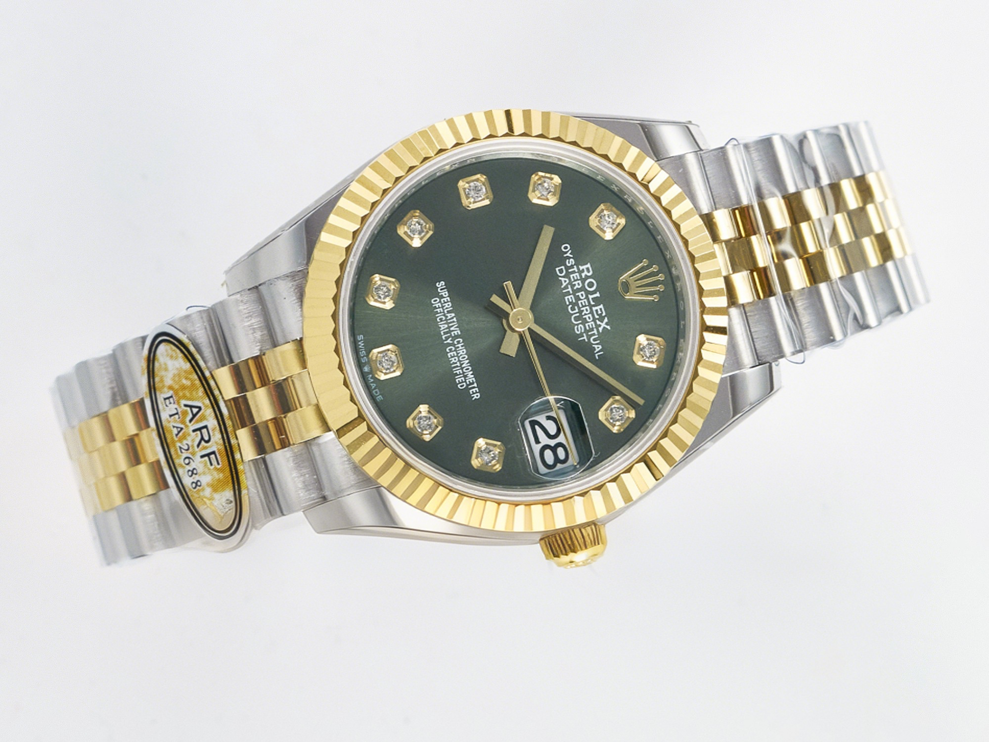 Rolex DateJust 31 278383 ARF 1:1 Best Edition 904L Steel Green Diamonds Dial on SS/YG Jubilee Bracelet ETA 2688-fasswatch