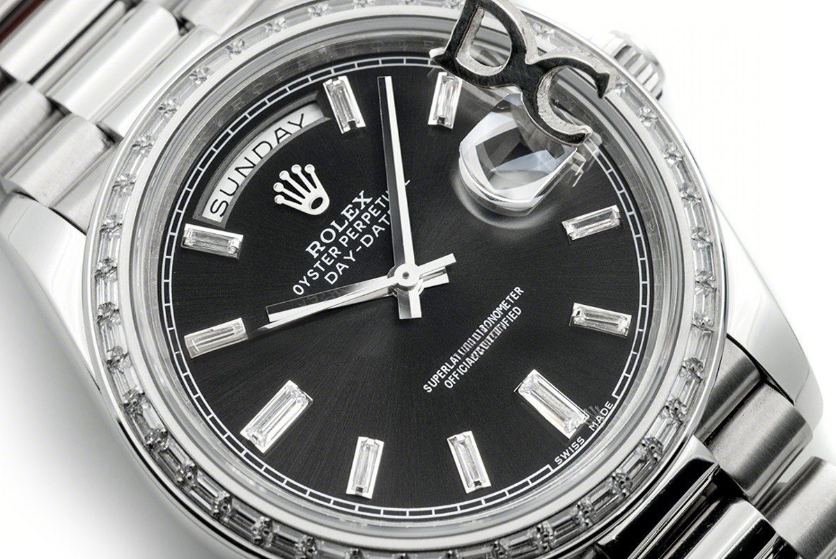 Rolex Day-Date 40 White Gold Diamond Bezel 228349 Black Dial-fasswatch