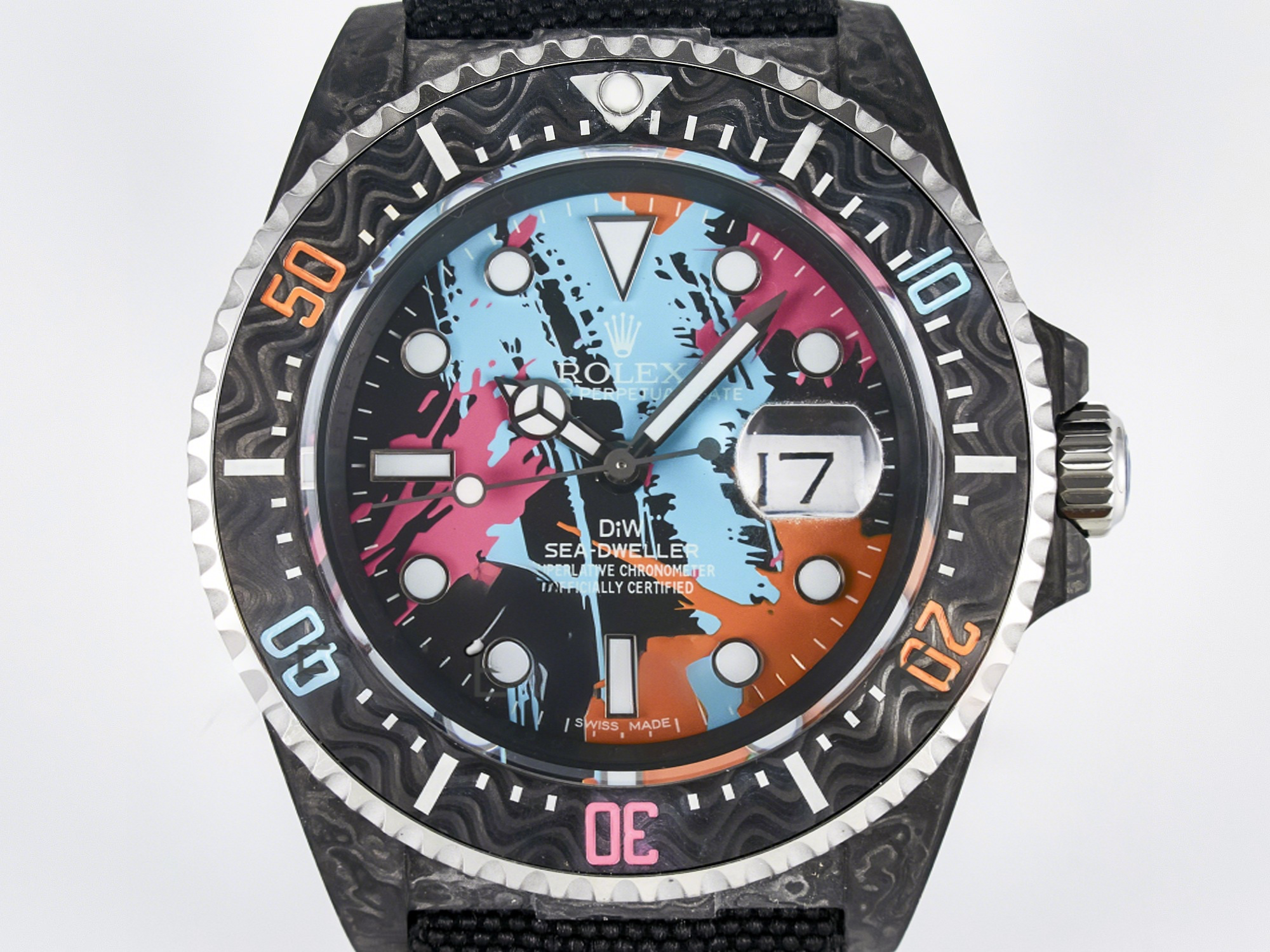 Rolex Sea Dweller 43mm Carbon DIWF Best Edition Graffiti Dial on Black Nylon Strap A2824-fasswatch