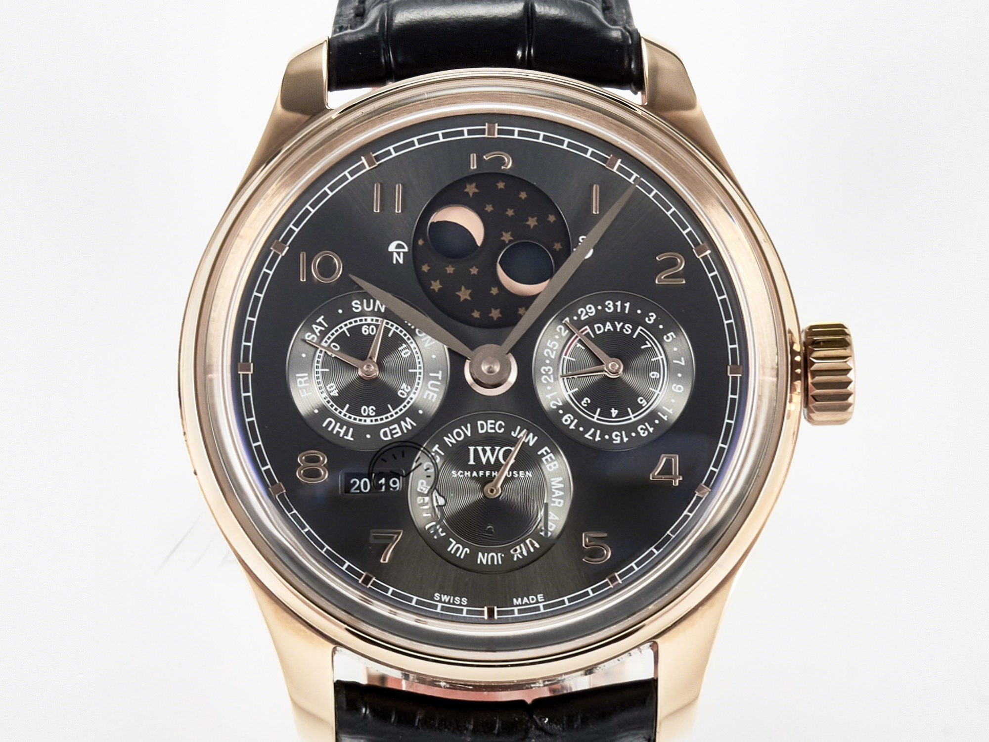 IWC IW5034 Portugieser Perpetual Calendar RG V9F 1:1 Best Edition Black Dial on Black Leather Strap A52610-fasswatch