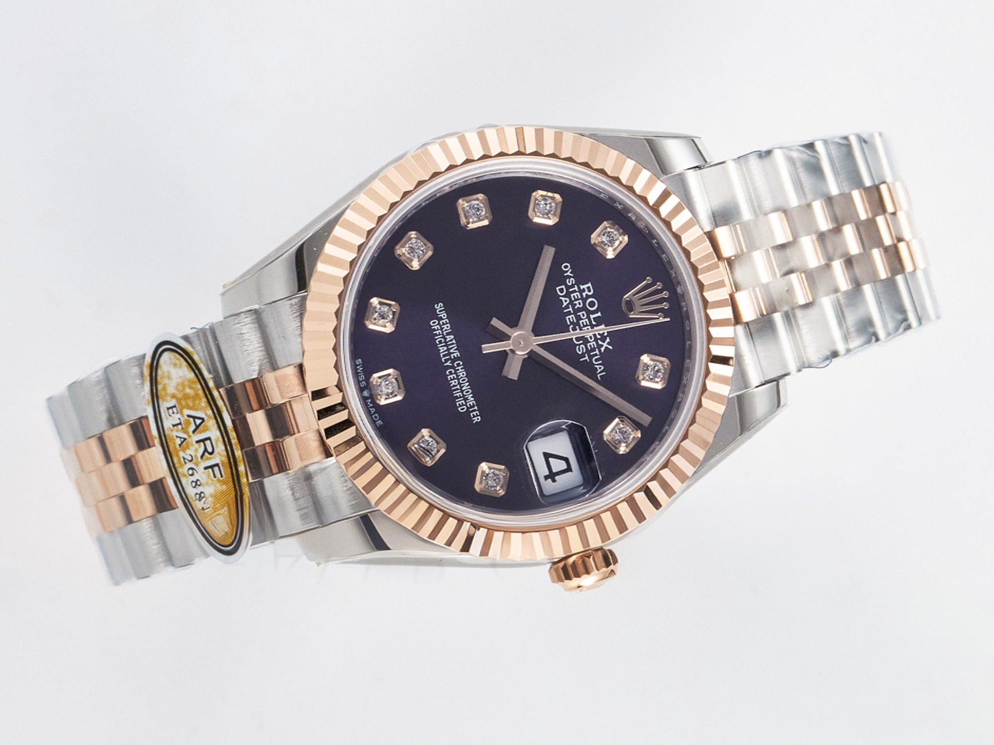Rolex DateJust 31 278271 ARF 1:1 Best Edition 904L Steel Purple Diamonds Dial on SS/RG Jubilee Bracelet ETA 2688-fasswatch