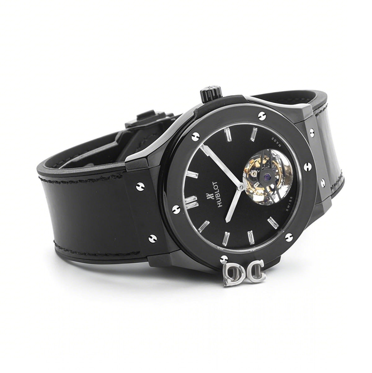 Hublot Classic Fusion Tourbillon 45mm Black Dial in Steel on Black Leather Strap-fasswatch