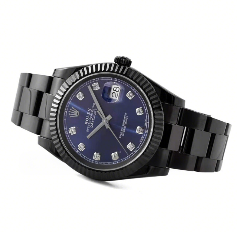 Rolex Datejust 41 Blue Dial with Diamond Markers in PVD Black-fasswatch