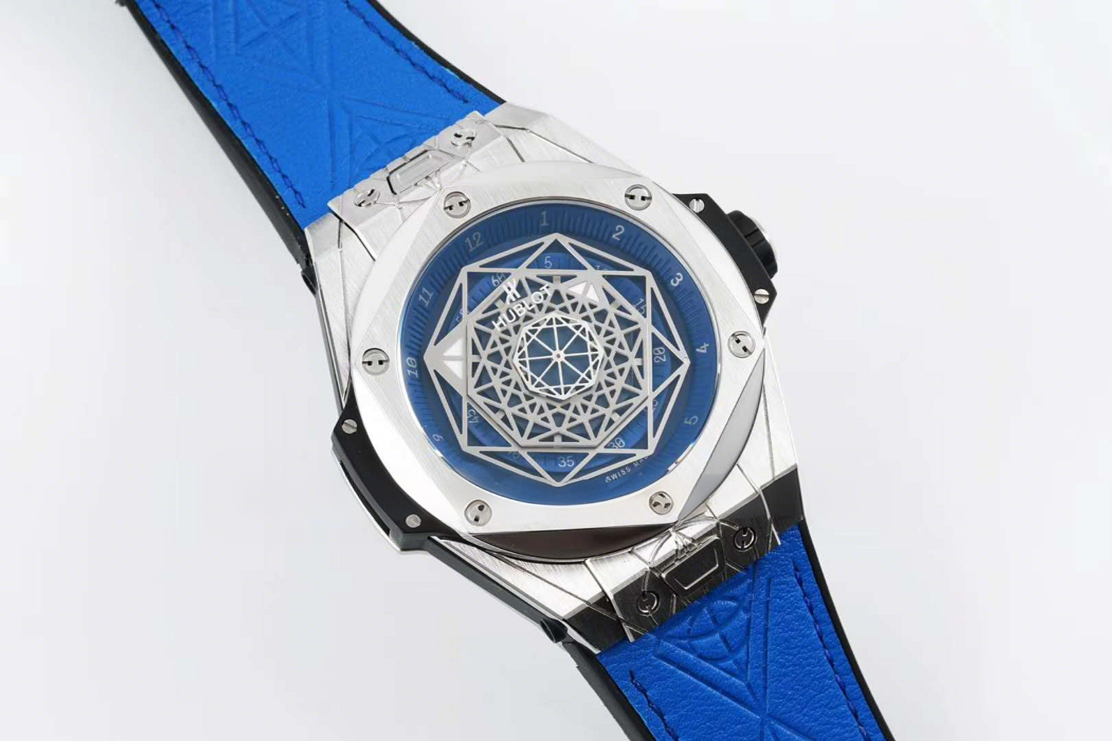 Hublot Big Bang Unico Sang Bleu in Steel on Blue Leather Strap-fasswatch