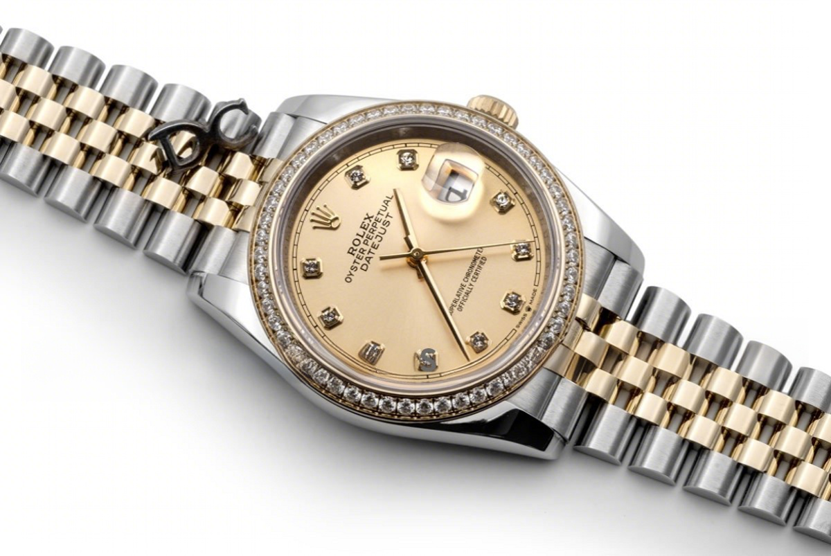 Rolex Datejust 36 126283RBR Champagne Dial in Yellow Gold and Steel with Diamond Set Bezel and Diamond Markers-fasswatch