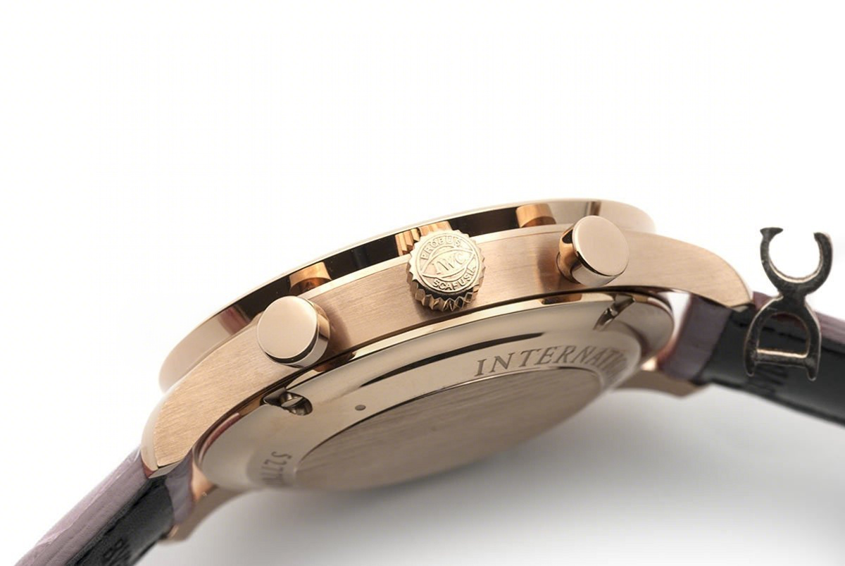 IWC Portugieser Chronograph Automatic White Dial in Rose Gold on Pink Leather Strap-fasswatch