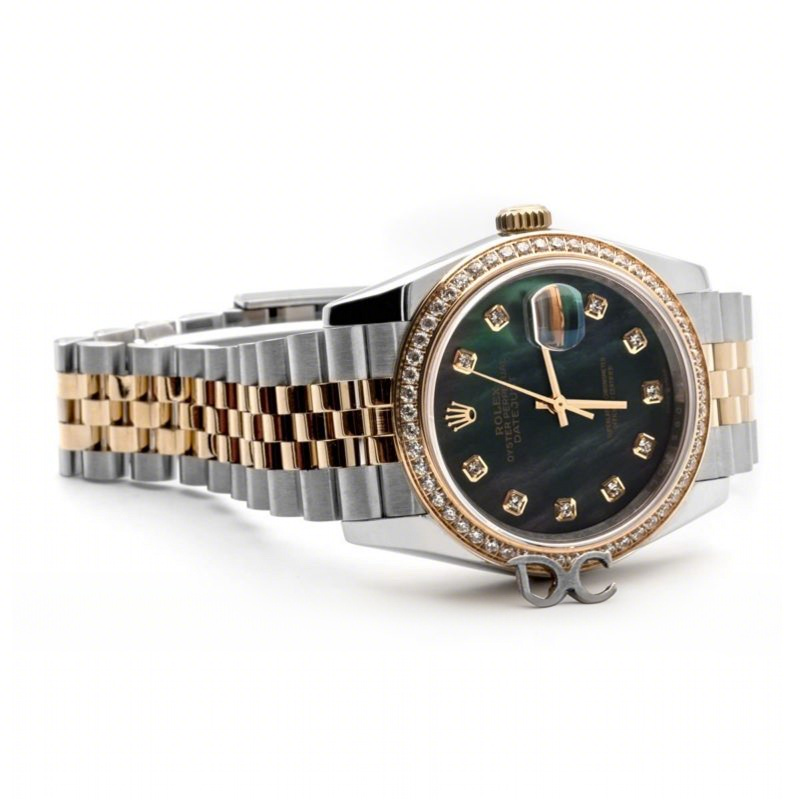 Rolex Datejust 36 126283RBR Grey MOP Dial in Yellow Gold and Steel with Diamond Set Bezel and Diamond Markers-fasswatch