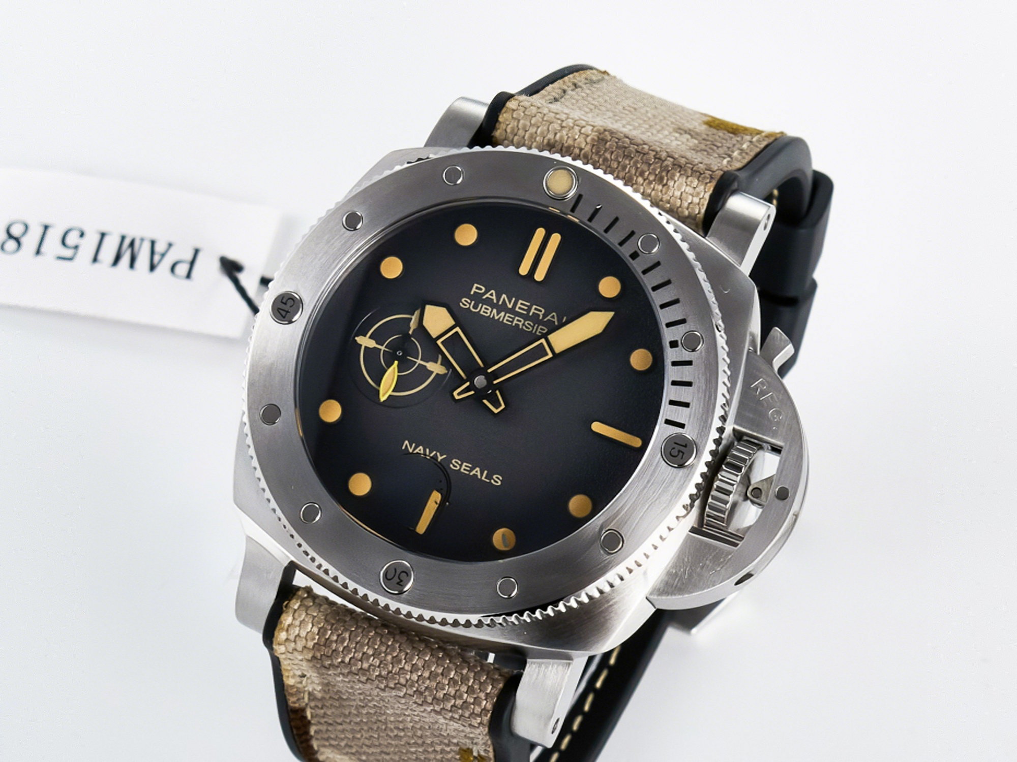 Panerai PAM1518 Submersible 44mm VSF 1:1 Best Edition Gray Ombre Dial on Camouflage Strap P900-fasswatch