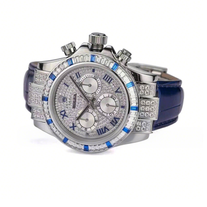 Rolex Daytona 11659912SA Diamond Paved Dial in White Gold with White and Blue Diamonds-fasswatch