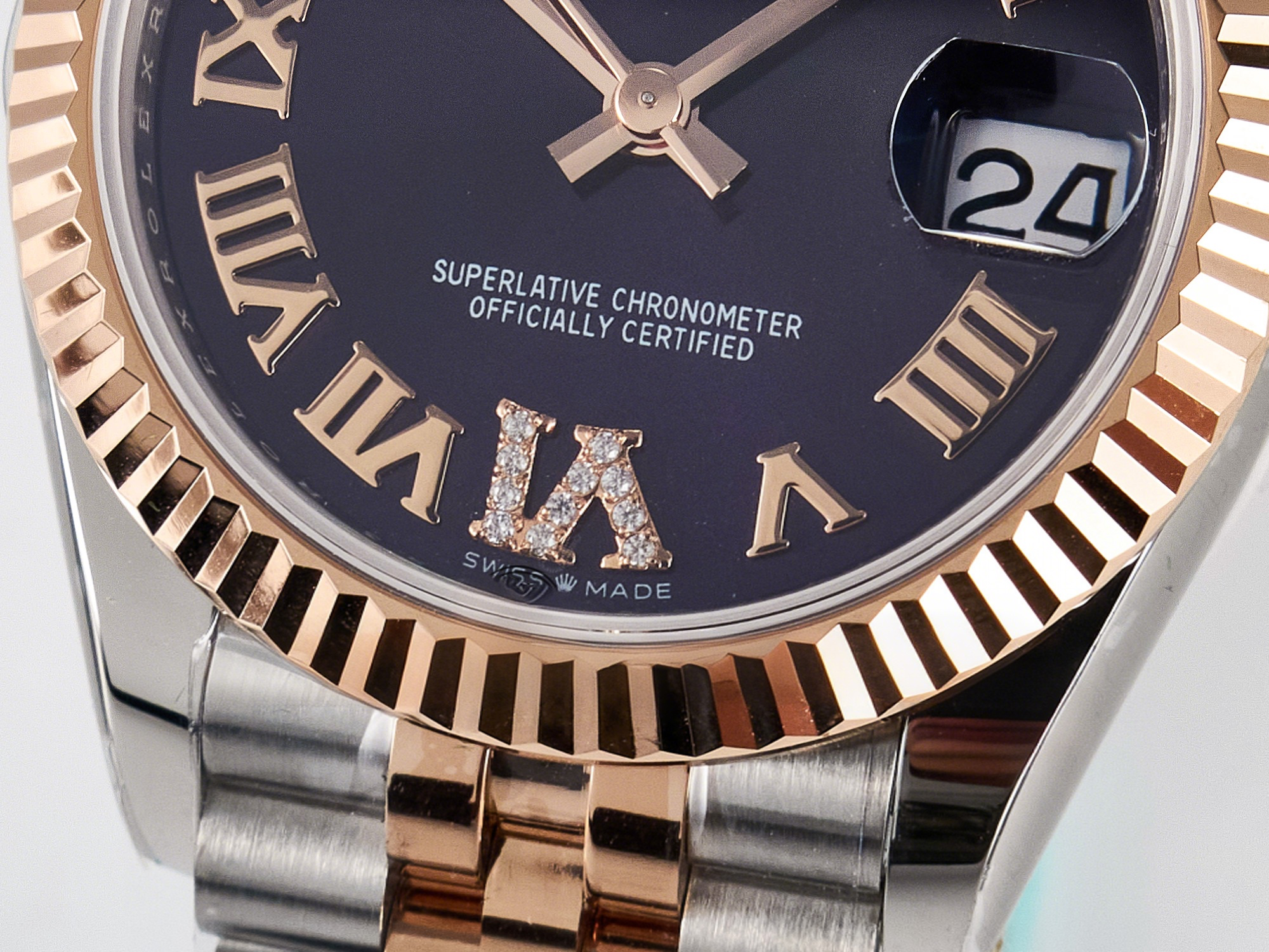 Rolex DateJust 31 278271 ARF 1:1 Best Edition 904L Steel Purple Roman Diamonds Dial on SS/RG Jubilee Bracelet ETA 2688-fasswatch