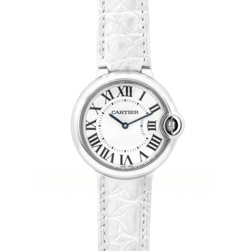 Cartier Ballon Bleu de Cartier 36mm White Dial in Steel on White Leather Strap-fasswatch
