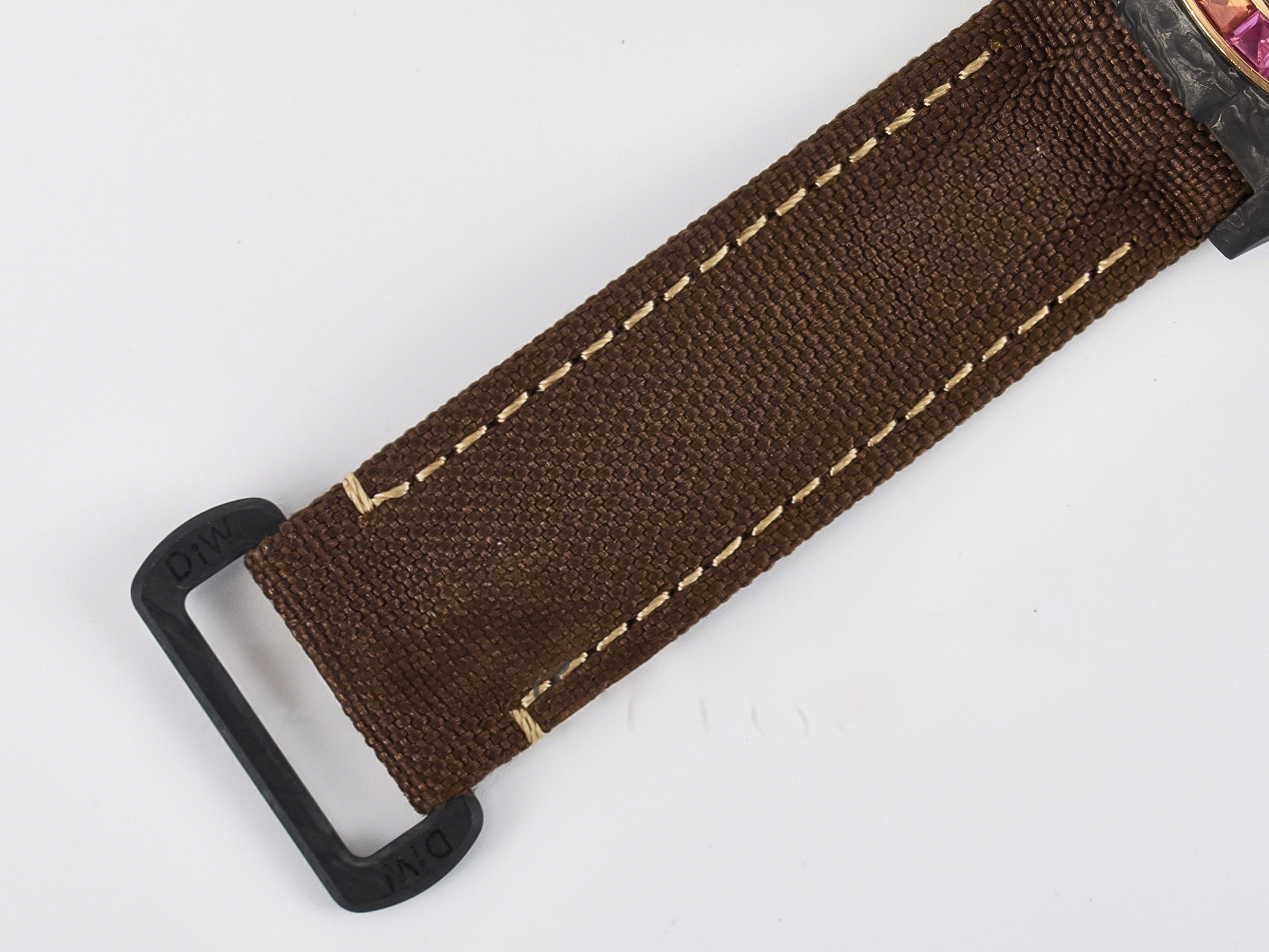 Rolex Daytona DIW Carbon Case DIWF Edition Black Dial Rainbow Diamonds Bezel on Brown Nylon Strap A7750-fasswatch