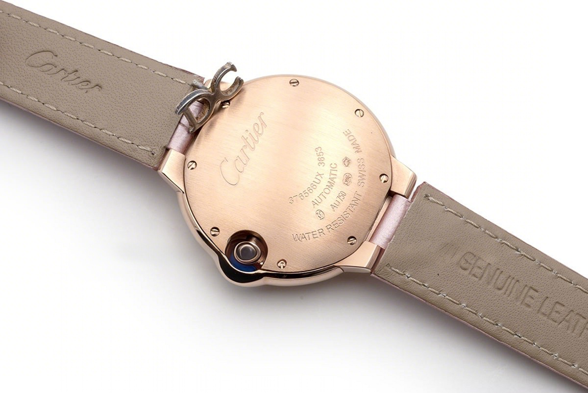 Cartier Ballon Bleu De Cartier 36mm Silver Dial in Pink Gold on Pink Leather Strap-fasswatch