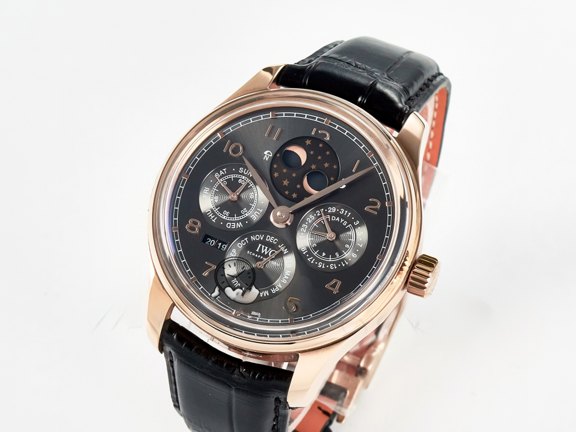 IWC IW5034 Portugieser Perpetual Calendar RG V9F 1:1 Best Edition Black Dial on Black Leather Strap A52610-fasswatch
