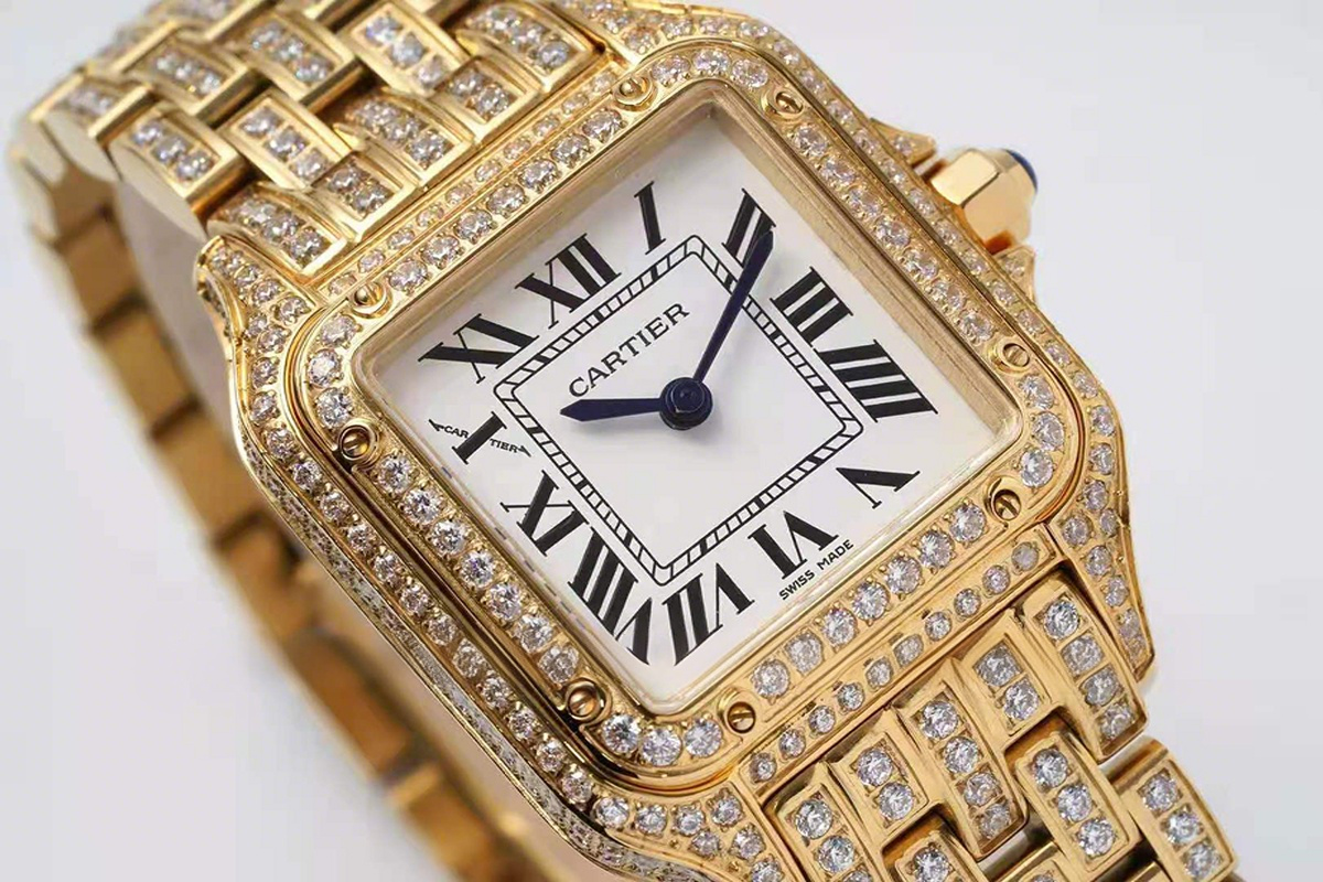 Cartier Panthère De Cartier 28mm White Dial in Yellow Gold with Diamonds-fasswatch