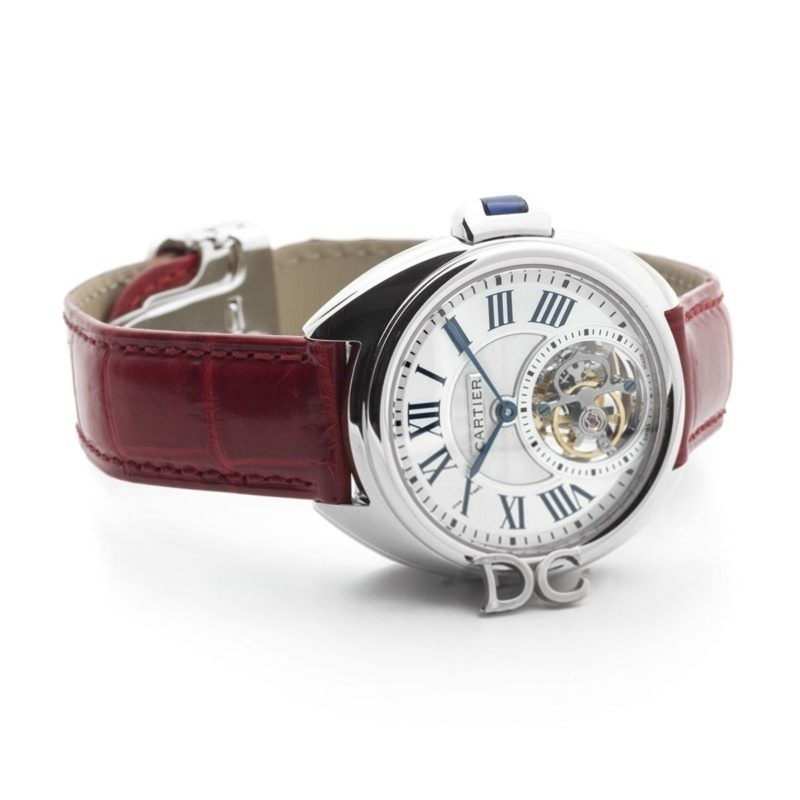 Cle de Cartier Tourbillon White Gold 35mm on Red Leather Strap-fasswatch