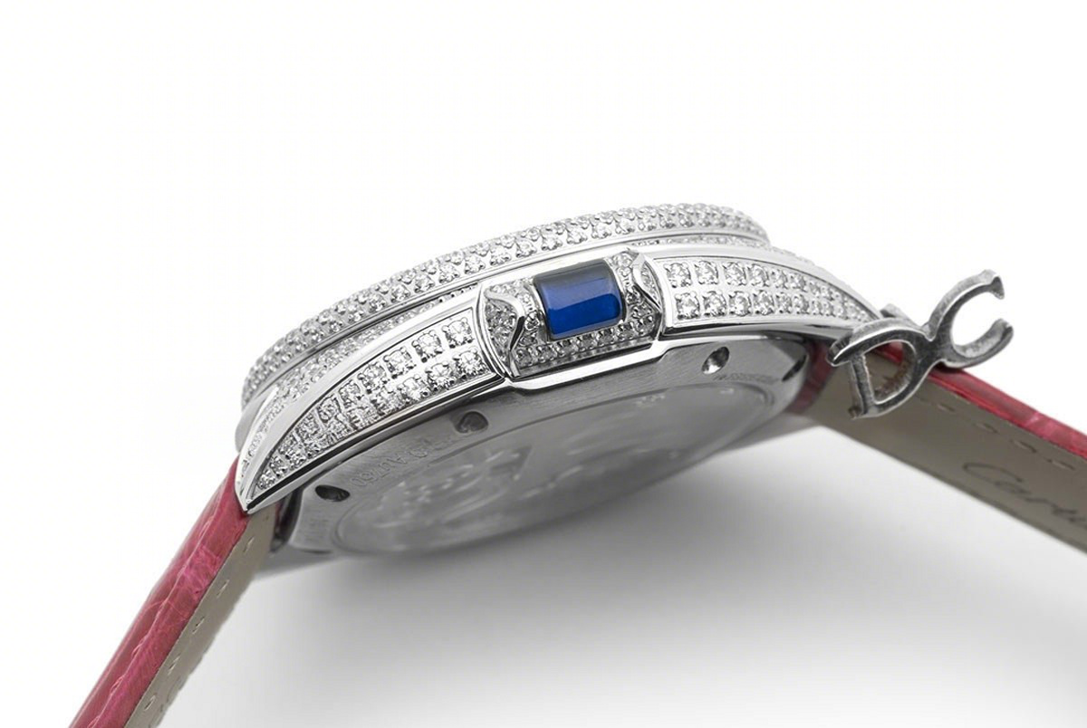 Cle de Cartier Tourbillon with Diamond Bezel in White Gold 35mm on Red Leather Strap-fasswatch